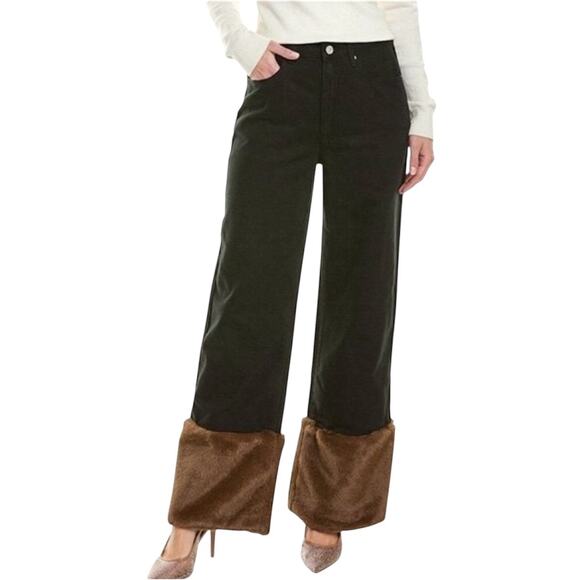 WeWoreWhat Revolve Faux Fur Straight Leg Black Jeans Size 25 NWT - Picture 1 of 10